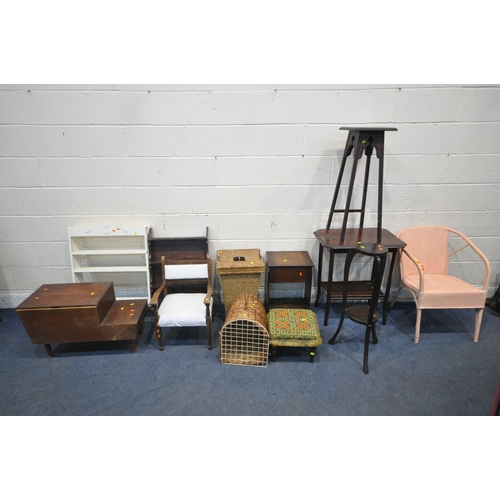 1327 - A LARGE SELECTION OF OCCASIONAL FURNITURE, to include a two tier side table, two plant stands, a wor... 