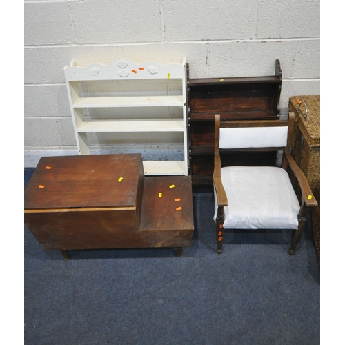 1327 - A LARGE SELECTION OF OCCASIONAL FURNITURE, to include a two tier side table, two plant stands, a wor... 