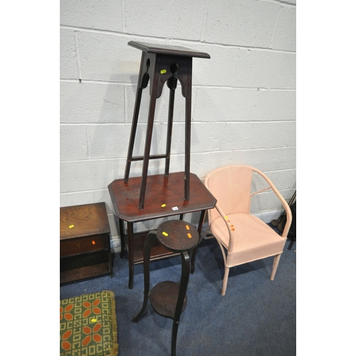 1327 - A LARGE SELECTION OF OCCASIONAL FURNITURE, to include a two tier side table, two plant stands, a wor... 