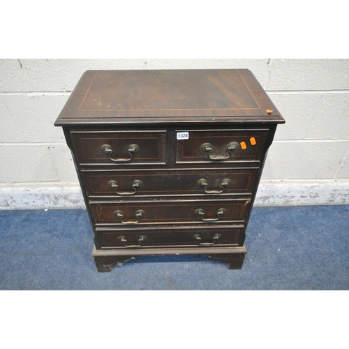 1328 - A 20TH CENTURY MAHOGANY CHEST OF TWO SHORT OVER THREE LONG DRAWERS, raised on bracket feet, width 61... 