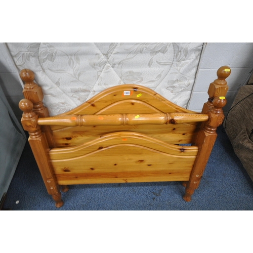 1333 - A DORCHESTER BEDS COUNTESS SINGLE MATTRESS, and a pine bedstead, with siderails, slats and bolts (co... 