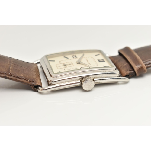 28 - A GENTLEMAN'S BURBERRY WRISTWATCH, the rectangular cream coloured face with Roman numerals, a subsid... 