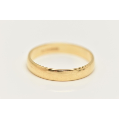 3 - AN 18CT YELLOW GOLD BAND RING, of plain design, 18ct hallmark for London, ring size I, approximate w... 