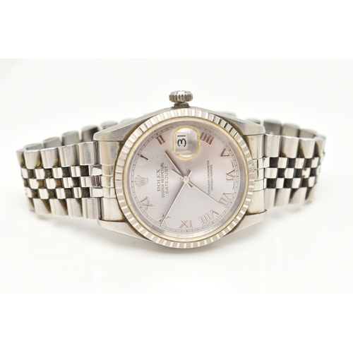 30 - A 'ROLEX' OYSTER PERPETUAL DATEJUST, automatic movement, round silver tone dial, signed 'Rolex' Oyst... 