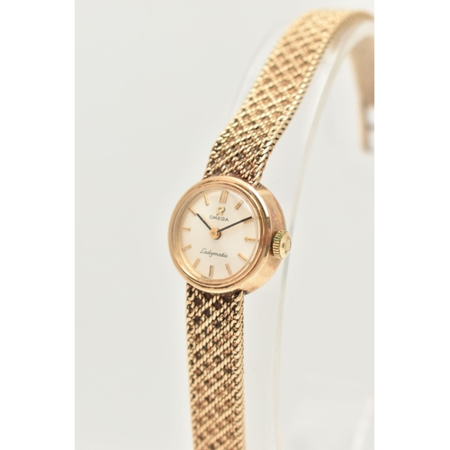 31 - A LADIES 9CT GOLD 'OMEGA' WRISTWATCH, manual wind, round silver dial signed 'Omega, Ladymatic', bato... 