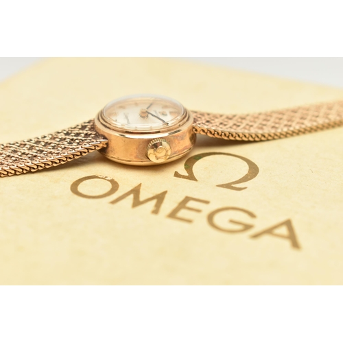 31 - A LADIES 9CT GOLD 'OMEGA' WRISTWATCH, manual wind, round silver dial signed 'Omega, Ladymatic', bato... 