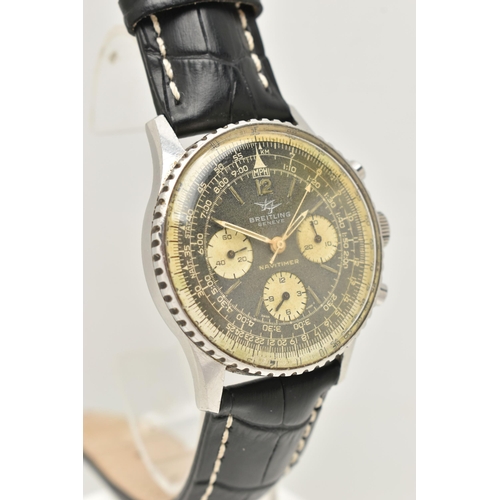 33 - A 1965 STAINLESS STEEL HAND WOUND BREITLING GENEVE 'TWIN-JET' NAVITIMER 806 WRISTWATCH, discoloured ... 