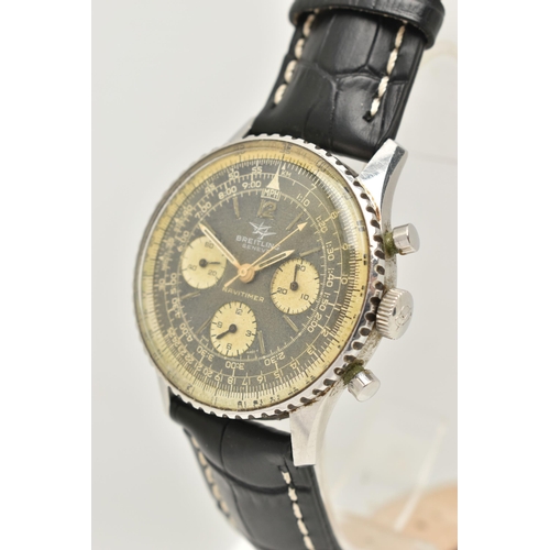 33 - A 1965 STAINLESS STEEL HAND WOUND BREITLING GENEVE 'TWIN-JET' NAVITIMER 806 WRISTWATCH, discoloured ... 