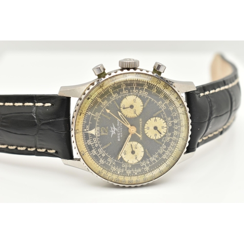 33 - A 1965 STAINLESS STEEL HAND WOUND BREITLING GENEVE 'TWIN-JET' NAVITIMER 806 WRISTWATCH, discoloured ... 