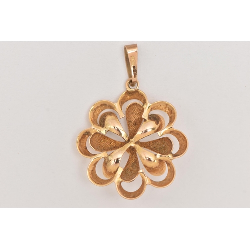 42 - A 9CT GOLD PENDANT,  a floral design pendant, approximate width 26mm, fitted with a tapered bail, ha... 