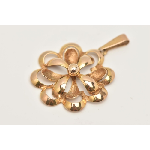 42 - A 9CT GOLD PENDANT,  a floral design pendant, approximate width 26mm, fitted with a tapered bail, ha... 