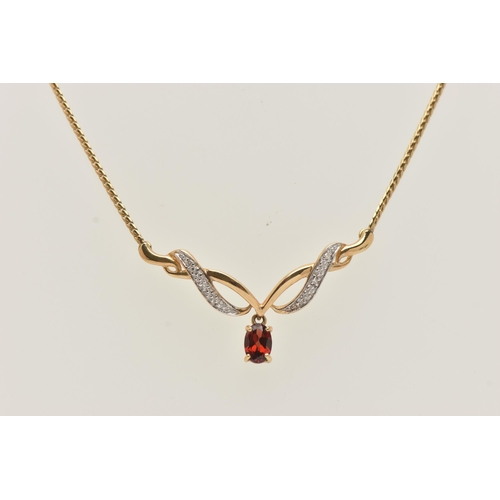 46 - A 9CT GOLD GEM SET NECKLACE, designed as a yellow gold modern festoon style necklace, set with an ov... 