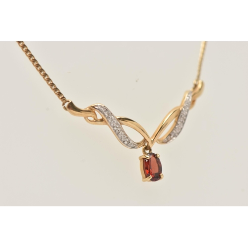 46 - A 9CT GOLD GEM SET NECKLACE, designed as a yellow gold modern festoon style necklace, set with an ov... 