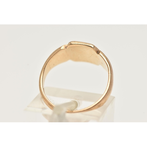 58 - A 9CT GOLD SIGNET RING, a square form signet with tapered shoulders, hallmarked 9ct Birmingham, ring... 