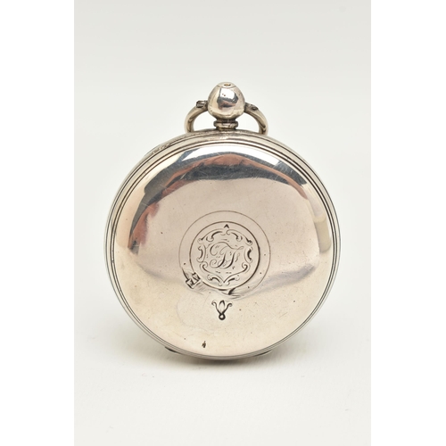 69 - A VICTORIAN SILVER CASED OPEN FACE POCKET WATCH, key wound movement, round dial, Roman numerals, pol... 