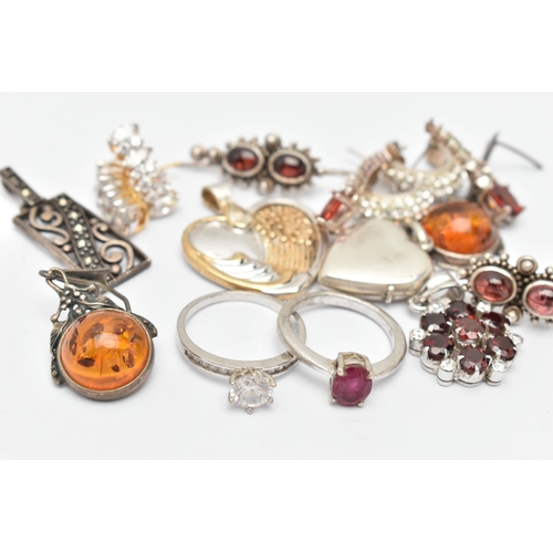 81 - A SMALL ASSORTMENT OF WHITE METAL JEWELLERY, to include five pairs of earrings, four pendants and tw... 