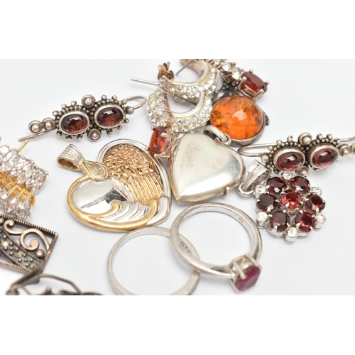 81 - A SMALL ASSORTMENT OF WHITE METAL JEWELLERY, to include five pairs of earrings, four pendants and tw... 