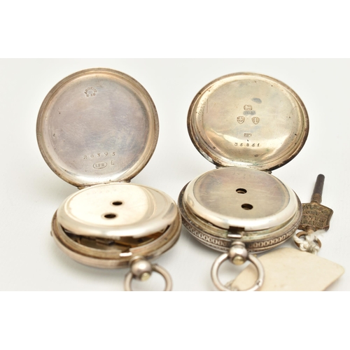 85 - TWO OPEN FACE POCKET WATCHES, the first a ladies key wound movement, Roman numerals, floral etched d... 