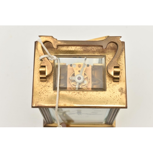 118 - A BRASS CARRIAGE CLOCK, a rectangular clock white dial with Roman numerals, signed 'Nathan and Co Bi... 