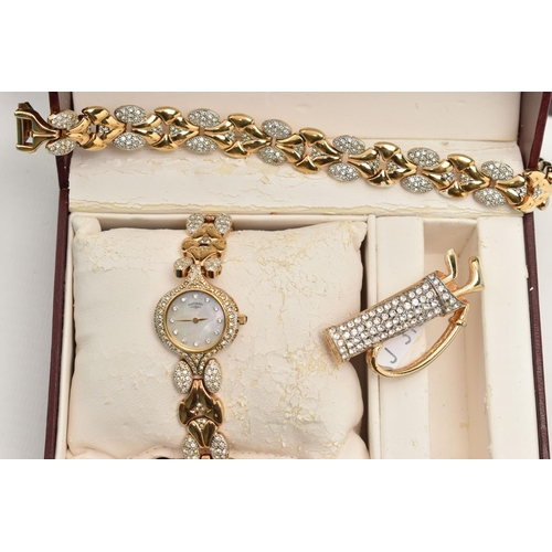 124 - A BOX OF ASSORTED ITEMS, to include a silver curb link charm bracelet, fitted with a heart padlock c... 