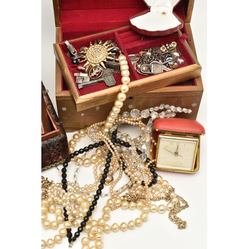 127 - A BOX OF ASSORTED COSTUME JEWELLERY, two jewellery boxes with an assortment of costume jewellery inc... 