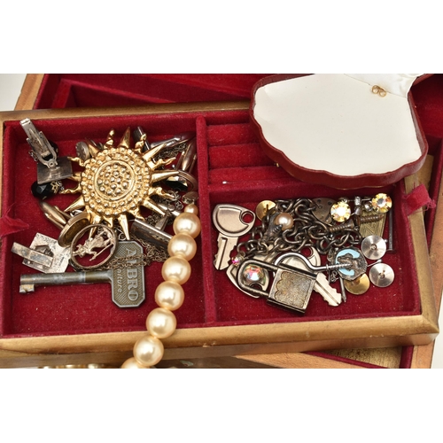 127 - A BOX OF ASSORTED COSTUME JEWELLERY, two jewellery boxes with an assortment of costume jewellery inc... 