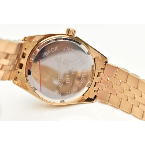 92 - A BOXED QUARTZ INGERSOLL GOLD PLATED WRISTWATCH, reference IN34148G, mother of pearl dial, date wind... 