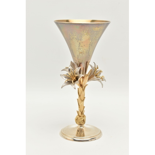 94 - A ELIZABETH II SILVER GOLBLET, Aurum silver gilt goblet, with a floral stem, approximate height 165m... 