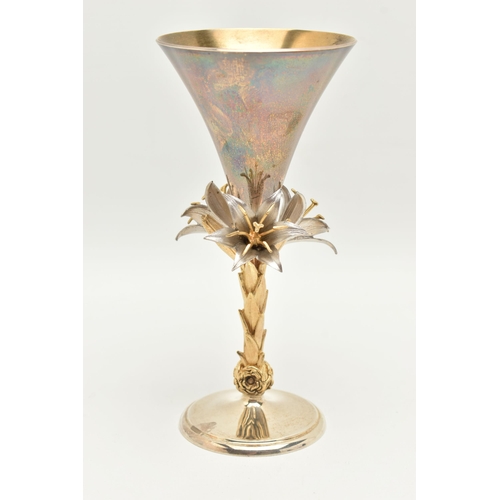 94 - A ELIZABETH II SILVER GOLBLET, Aurum silver gilt goblet, with a floral stem, approximate height 165m... 