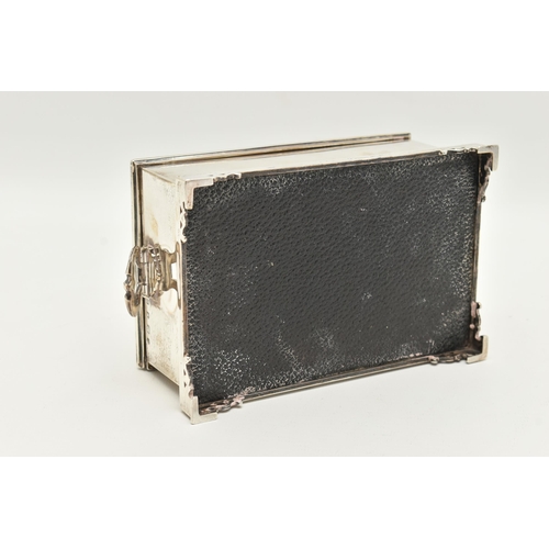 96 - A GEORGE V SILVER CIGAR BOX, rectangular form, raised on four bracket feet, two knopped handles to t... 