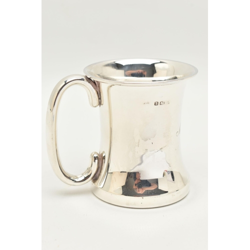 97 - A GEORGE V SMALL SILVER TANKARD, fitted with a C handle, approximate height 69mm, hallmarked Deakin ... 