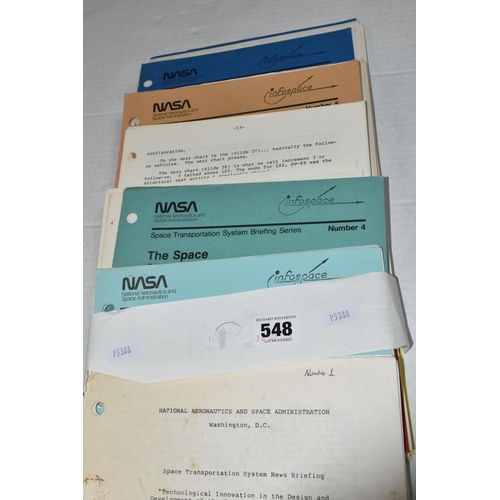 548 - NASA PRESS PACKS RELATING TO THE SPACE SHUTTLE, comprising (1) Technological Innovation in the Desig... 