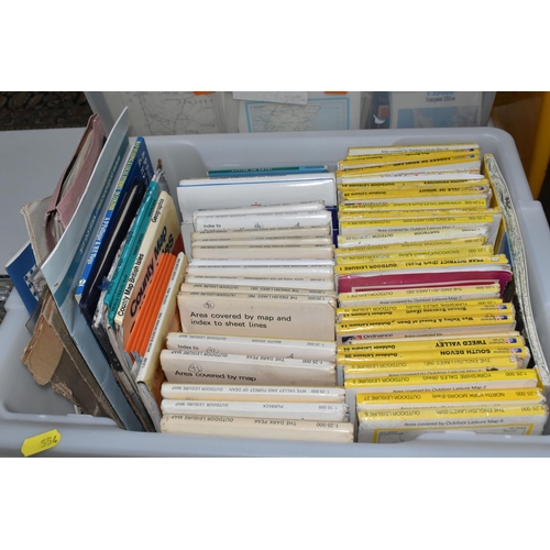 554 - TWO BOXES OF VINTAGE MAPS AND EPHEMERA, to include a collection of Ordnance Survey 'Outdoor Leisure'... 