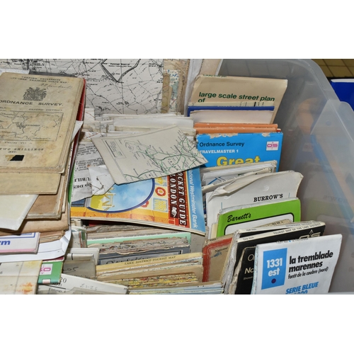 554 - TWO BOXES OF VINTAGE MAPS AND EPHEMERA, to include a collection of Ordnance Survey 'Outdoor Leisure'... 