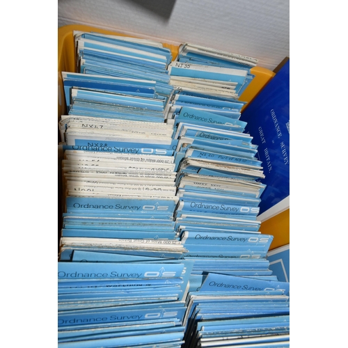 555 - THREE BOXES AND TWO METAL CONTAINERS OF 1960S ORDNANCE SURVEY '2.5 INCH MAPS', approximately three h... 