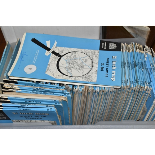 555 - THREE BOXES AND TWO METAL CONTAINERS OF 1960S ORDNANCE SURVEY '2.5 INCH MAPS', approximately three h... 