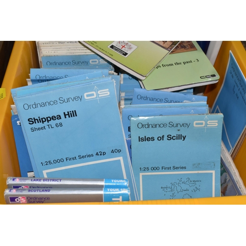 555 - THREE BOXES AND TWO METAL CONTAINERS OF 1960S ORDNANCE SURVEY '2.5 INCH MAPS', approximately three h... 