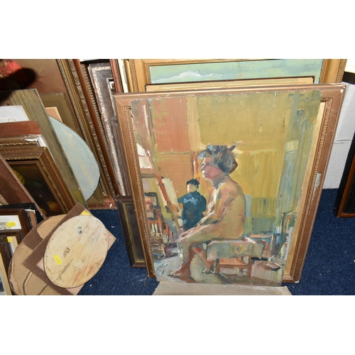 559 - A QUANTITY OF PAINTINGS AND PRINTS ETC, to include unframed oil on board portraits signed W. Ball, p... 