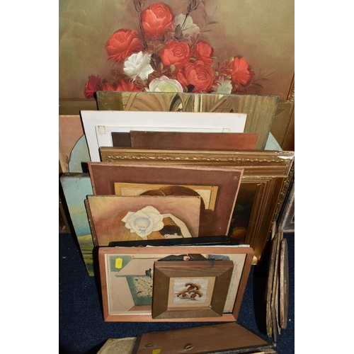 559 - A QUANTITY OF PAINTINGS AND PRINTS ETC, to include unframed oil on board portraits signed W. Ball, p... 