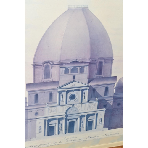 562 - A LARGE DECORATIVE PRINT DEPICTING THE BASILICA OF St LAWRENCE IN ITALY, print size 92cm x 92cm, app... 