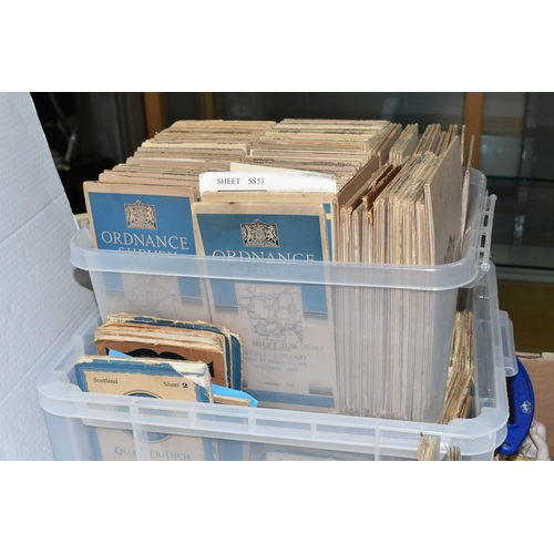 568 - FOUR BOXES OF ORDNANCE SURVEY MAPS, to include a quantity of 2.5'' 1:25000 scale maps, with some qua... 