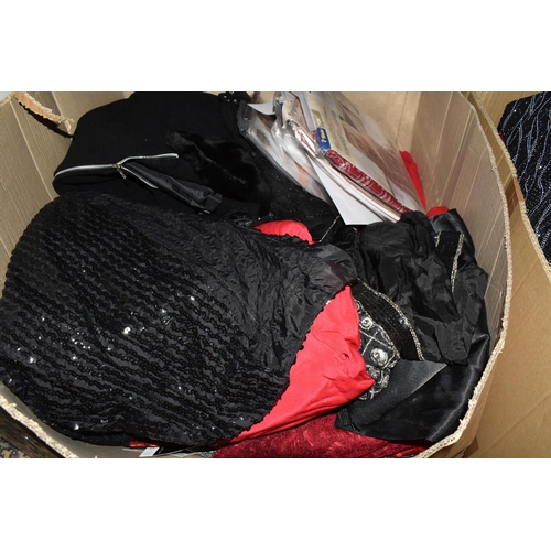 569 - FIVE BOXES OF LADIES' CLOTHING, to include knitwear, tops, skirts, and as new sleepwear, many items ... 