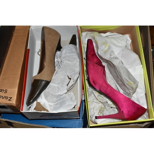 573 - THREE BOXES AND LOOSE BOXED LADIES' SHOES AND BOOTS, brands to include Zandra Rhodes, Oswald, Kitty ... 