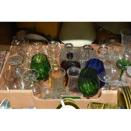 574 - SIX BOXES OF CERAMICS, GLASS, TABLE LAMPS AND SUNDRY ITEMS, to include a glass dome, height 17cm x d... 