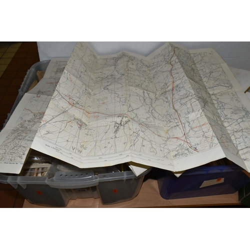 575 - TWO BOXES OF VINTAGE AND ANTIQUE MAPS, to include Ordnance Survey One-Inch, Contoured Road, Geologic... 