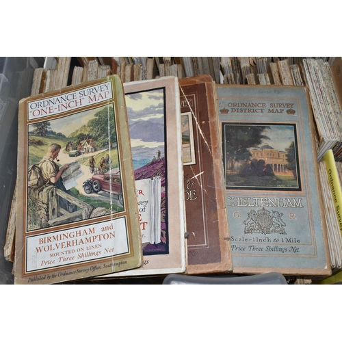 575 - TWO BOXES OF VINTAGE AND ANTIQUE MAPS, to include Ordnance Survey One-Inch, Contoured Road, Geologic... 