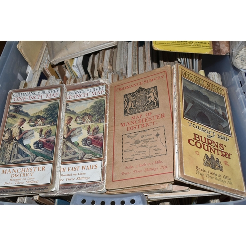 575 - TWO BOXES OF VINTAGE AND ANTIQUE MAPS, to include Ordnance Survey One-Inch, Contoured Road, Geologic... 