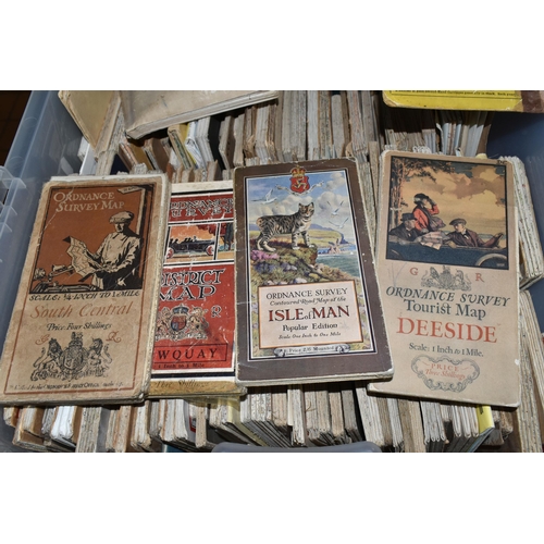 575 - TWO BOXES OF VINTAGE AND ANTIQUE MAPS, to include Ordnance Survey One-Inch, Contoured Road, Geologic... 