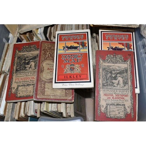 575 - TWO BOXES OF VINTAGE AND ANTIQUE MAPS, to include Ordnance Survey One-Inch, Contoured Road, Geologic... 