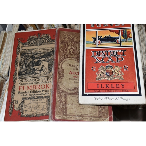 575 - TWO BOXES OF VINTAGE AND ANTIQUE MAPS, to include Ordnance Survey One-Inch, Contoured Road, Geologic... 